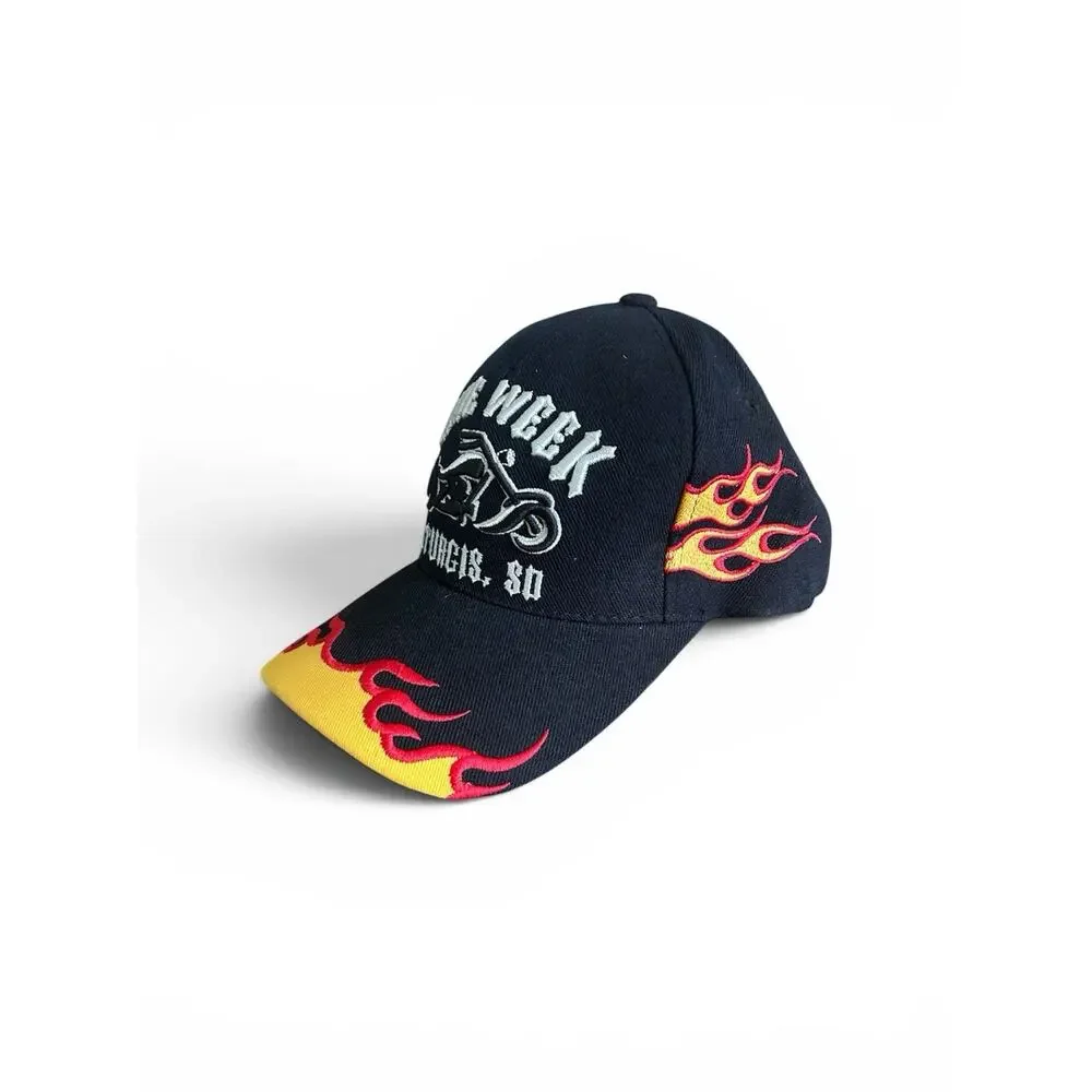 Mens Sturgis Bike Week Baseball Cap with Flame Detail Black and Orange
